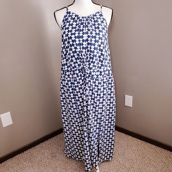 Ava & Viv Dress Women's Size 2X Blue White Geometric Halter Neck Pockets New - Picture 2 of 14